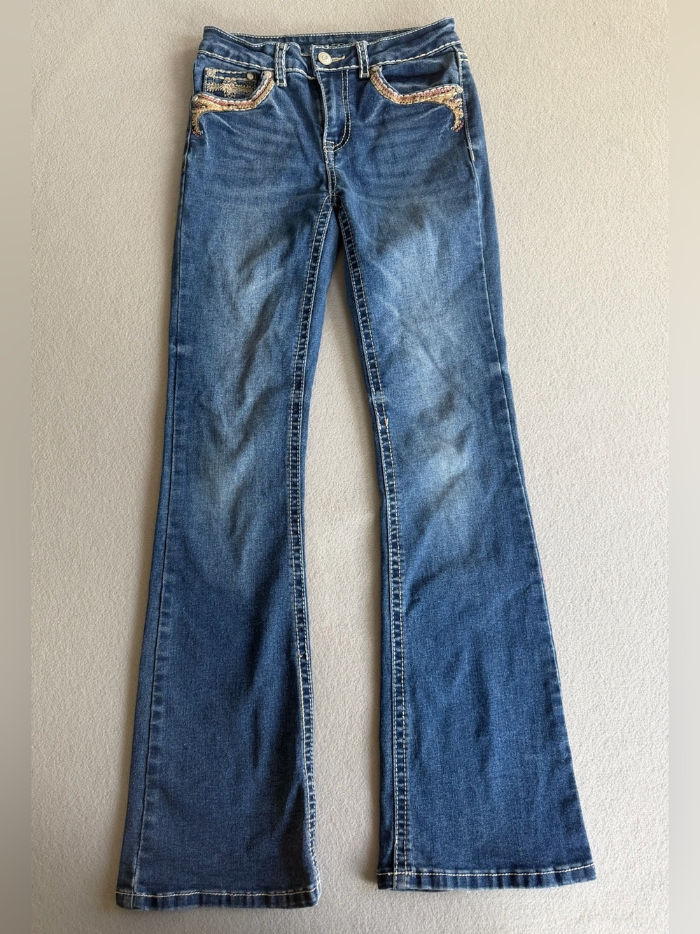 Sexy Couture Embroidered Rhinestone Bootcut Jeans s14 Girls Blue Medium Washed